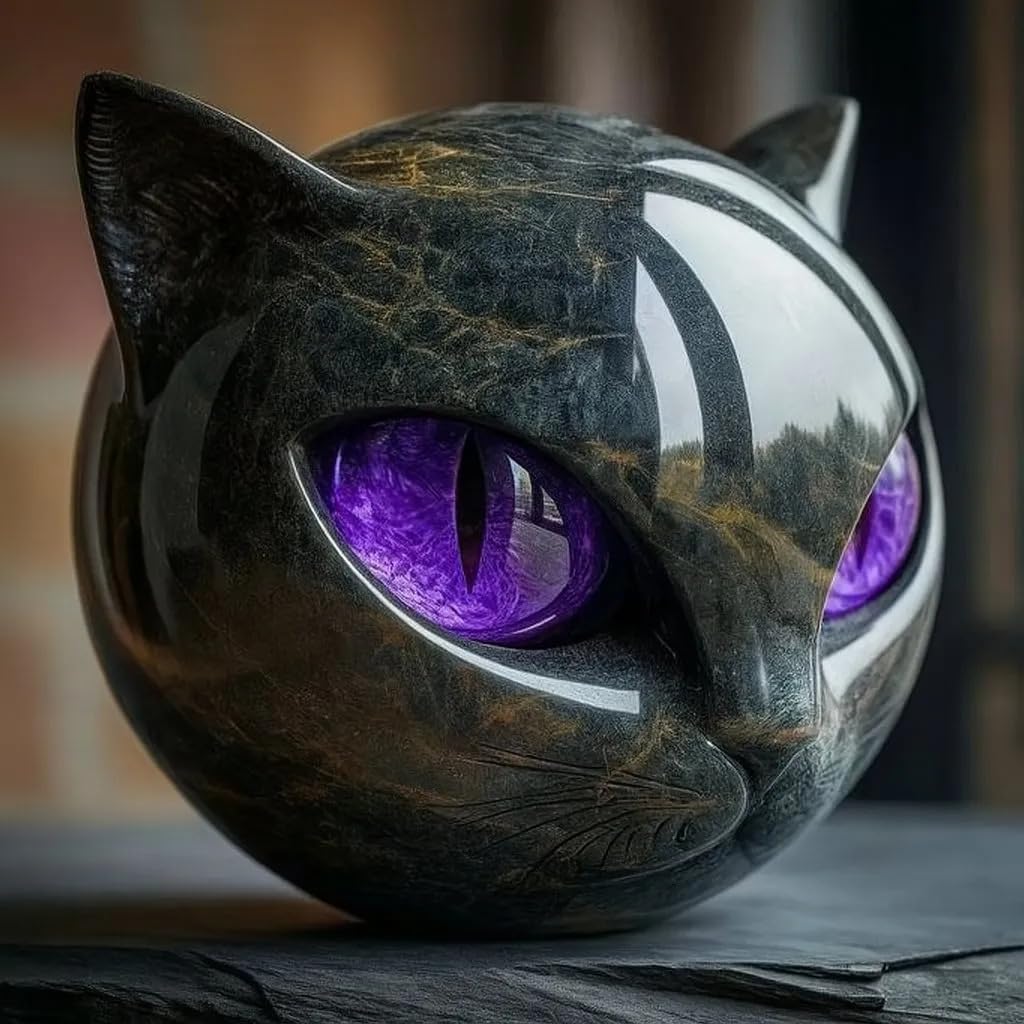 Luxury Black Cat Stone Sculpture - Unique Gift for Cat Lovers