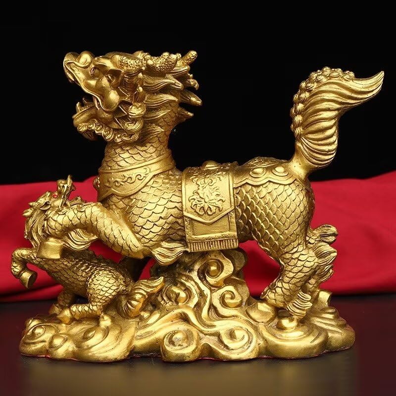 Julrybox Brass Qilin Fengshui Statue Home Office Decor
