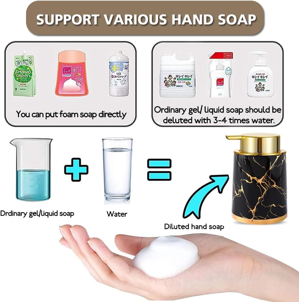 Ceramic Foaming Soap Dispenser with Gold Pump 135Oz White Marble Design