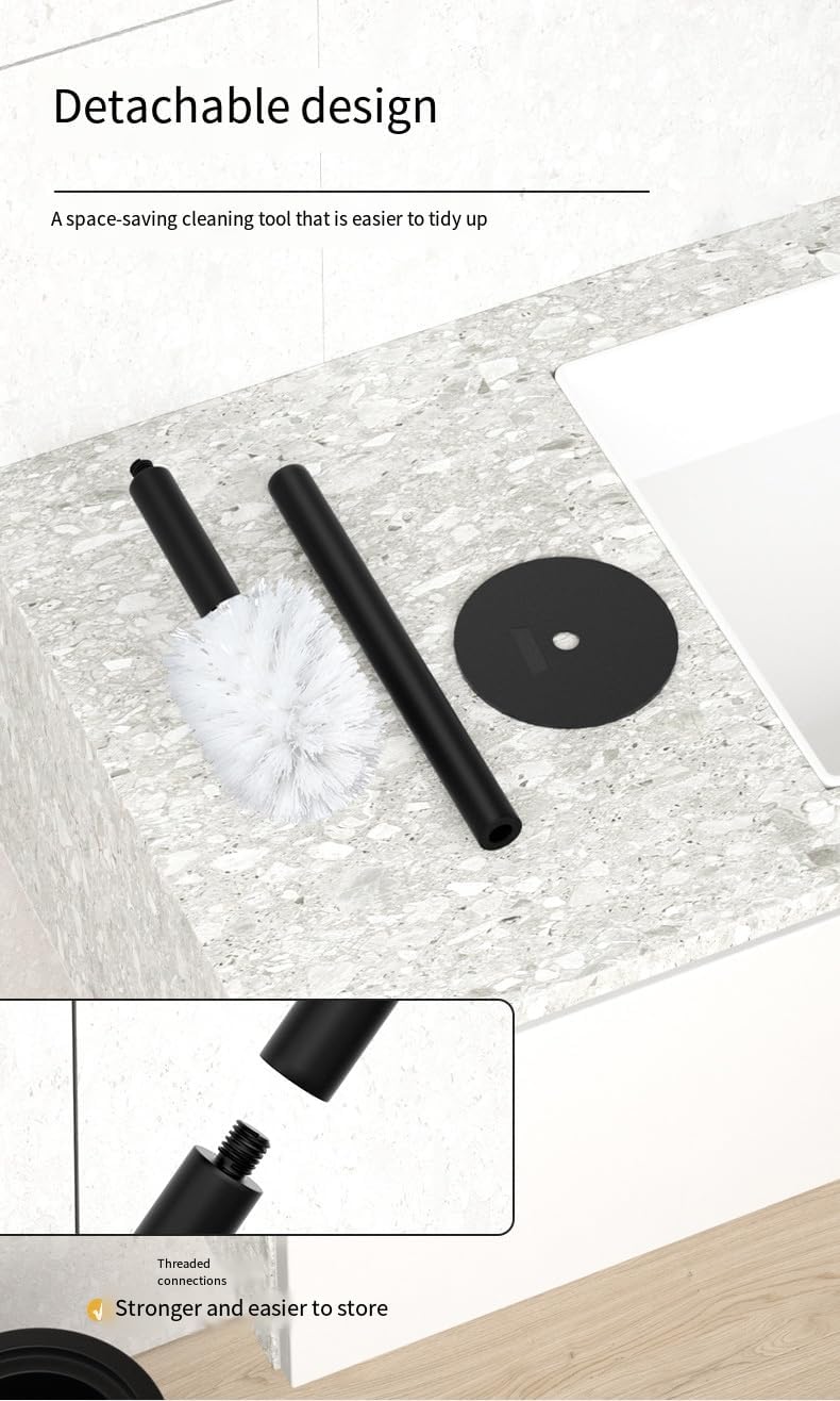 Detachable Toilet Brush with Holder - Black and Grey
