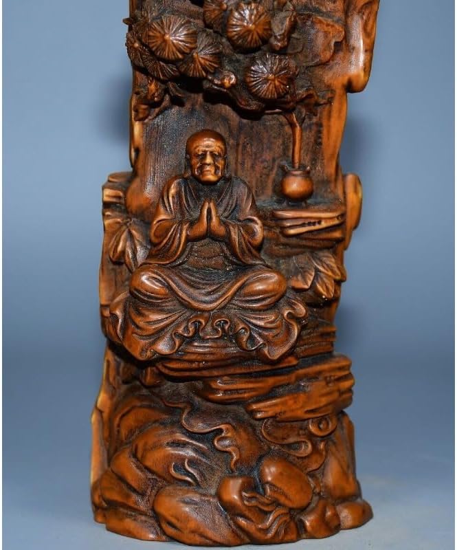 Handcrafted Mini Boxwood Dharma Pine Statue
