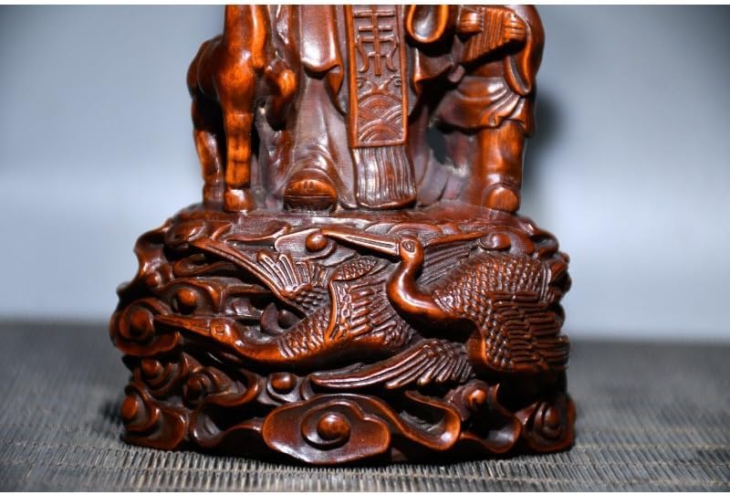 LimpaC Handmade Boxwood Red Crane Statue Decor