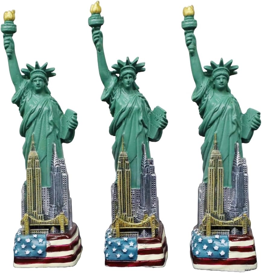 Statue of Liberty 3-Pack Replica NYC Skyline Flag Base