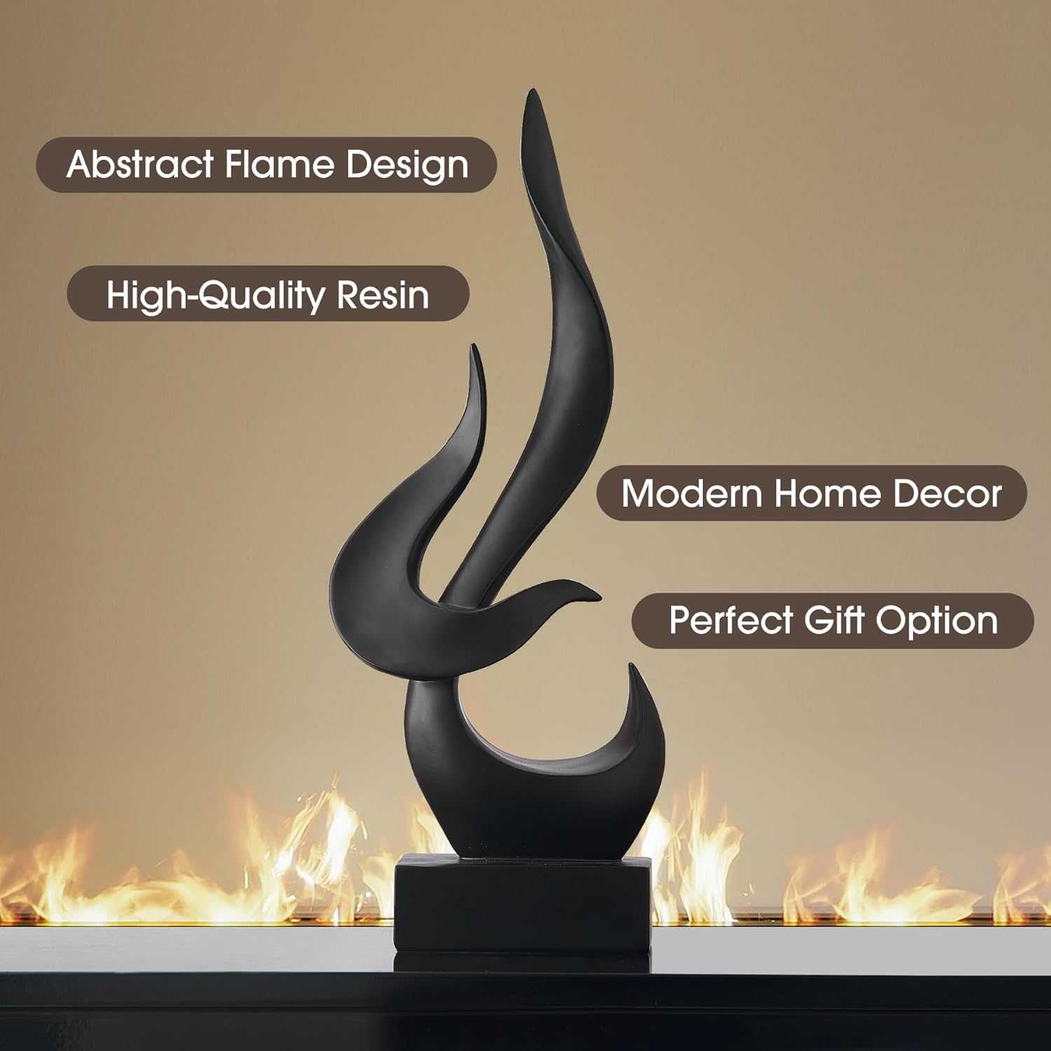 AWNR Black Flame Resin Art Sculpture Modern Home Decor