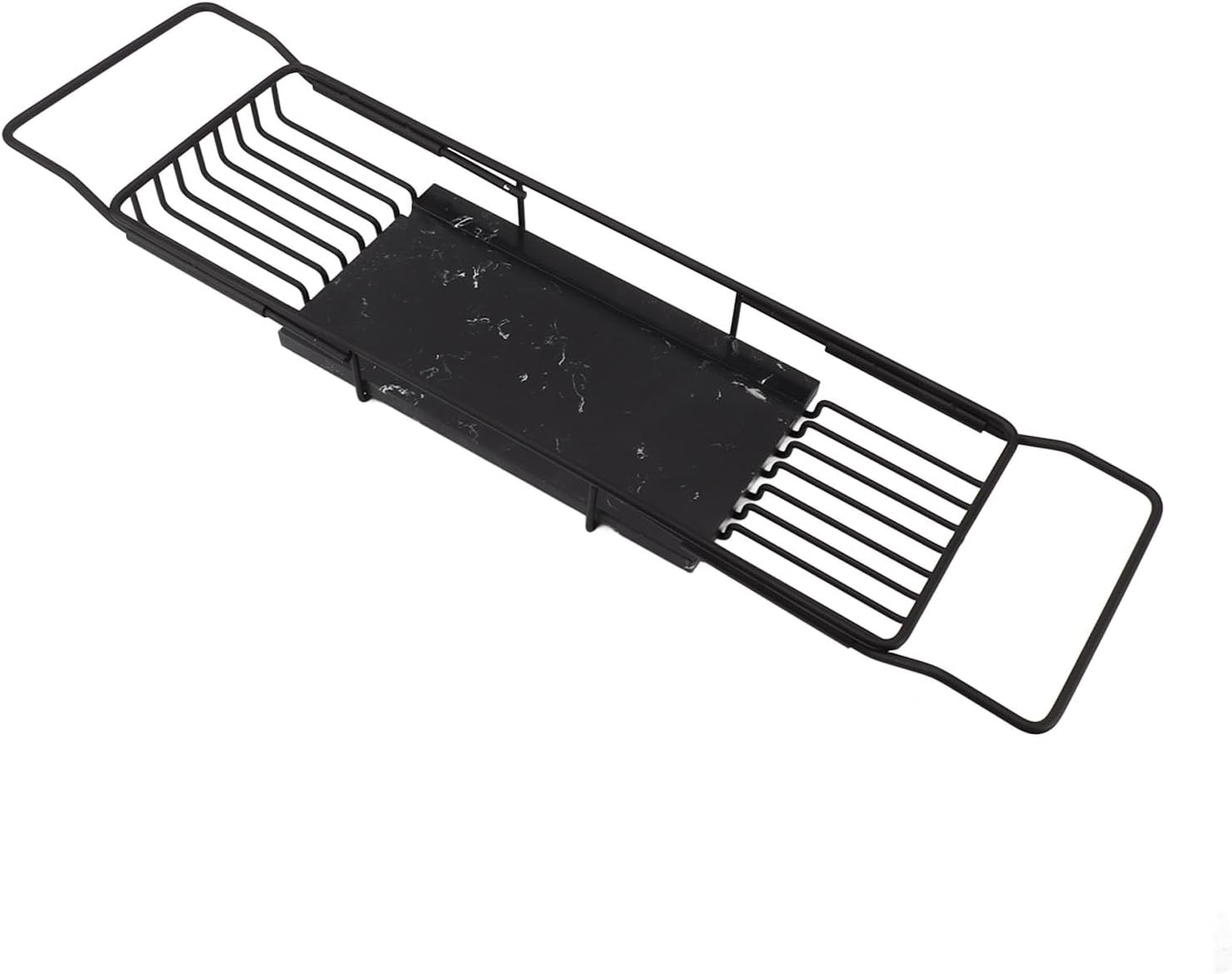 Fafeicy Metal Marble Bathtub Tray with Anti-Slip Retractable Shelves