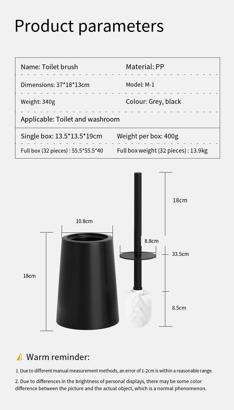 Detachable Toilet Brush with Holder - Black and Grey