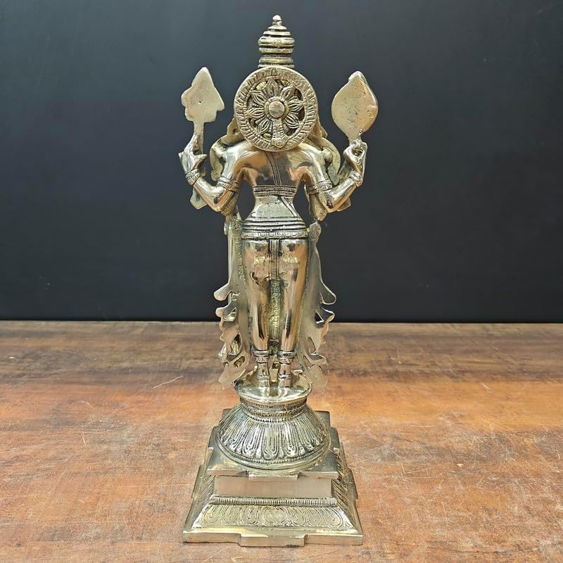 Statuestudio Lord Vishnu Standing Idol - 145 Inch Brass Gold Statue