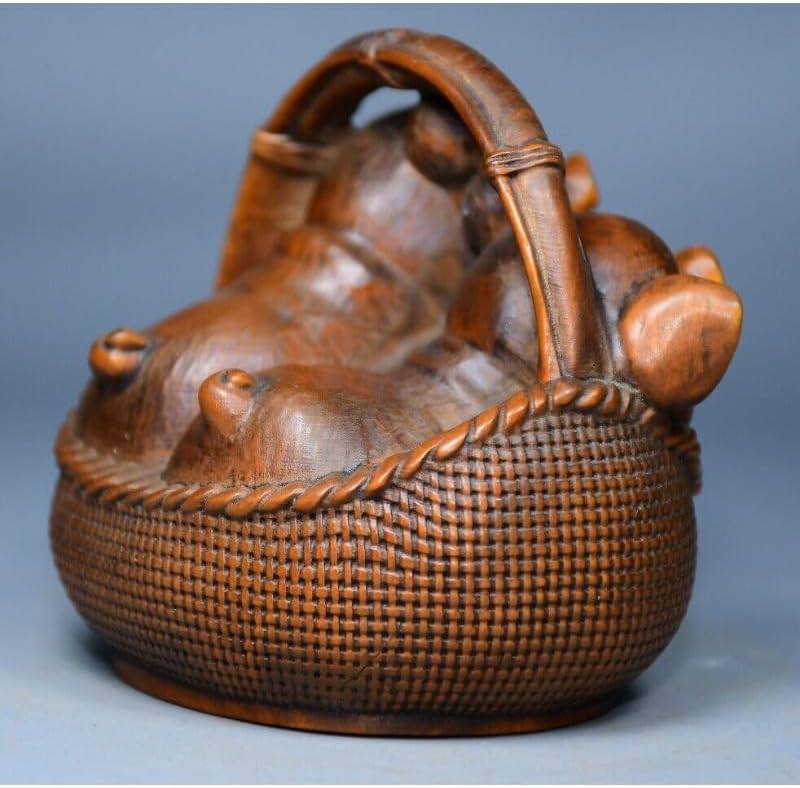LimpaC Collection Boxwood Two Pig Statues Handmade Meditating Sculpture Figurine