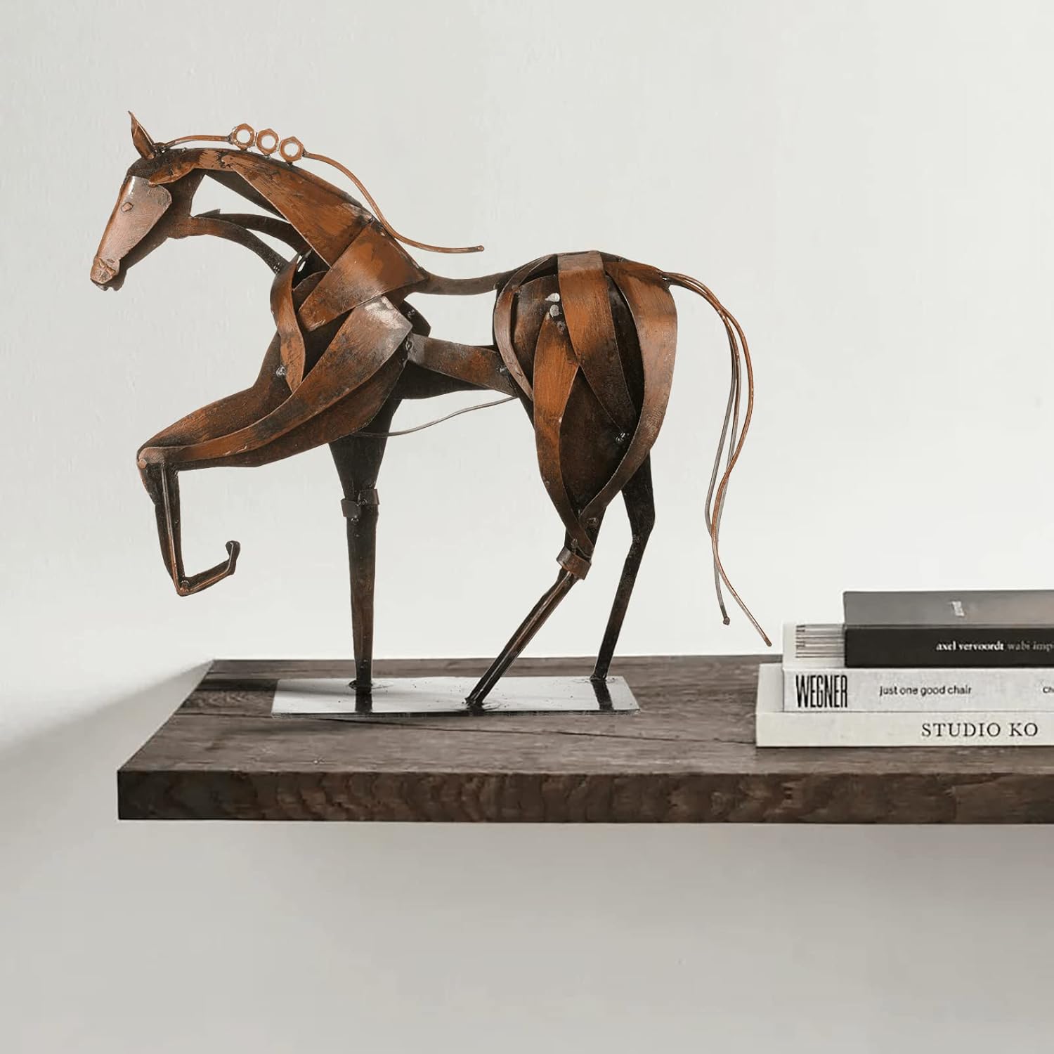 SunBlogs Art Metal Horse Statue Decor Brown