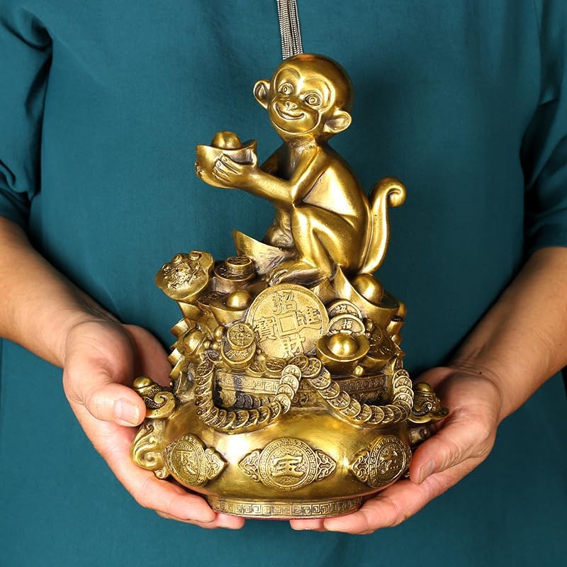 Usoway Brass Golden Monkey Wealth Pot Collectible Figurine