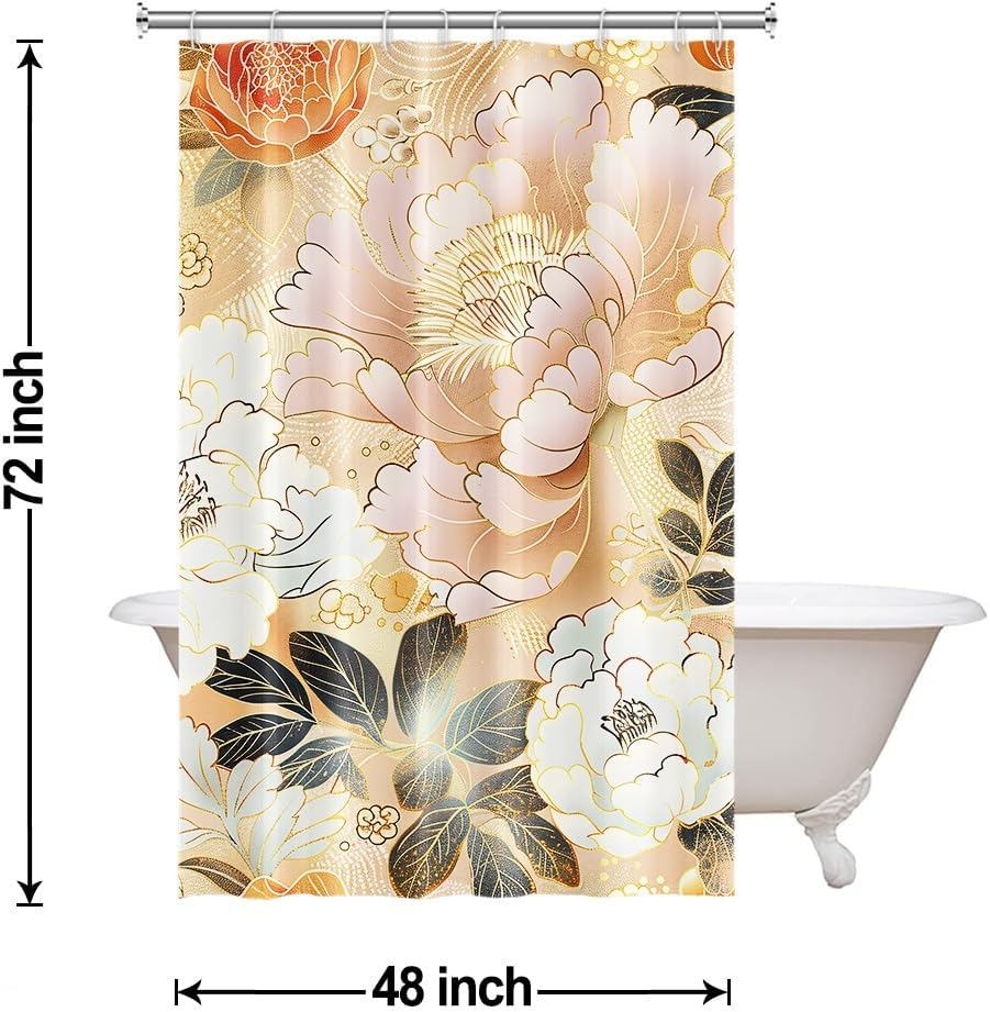 Pink and Gold Floral Shower Curtain Set