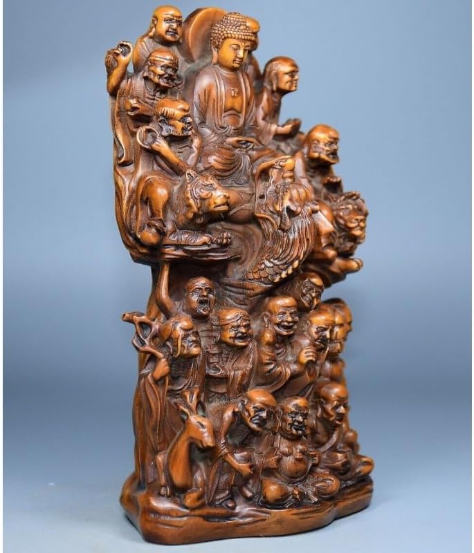 LimpaC Boxwood Buddha Eighteen Arhat Statue Decor