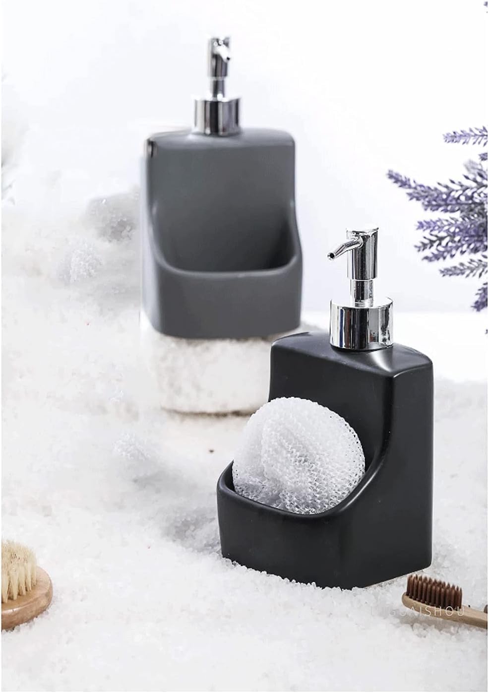 Liquid Ceramic Dish Soap Dispenser with Sponge Holder 137oz