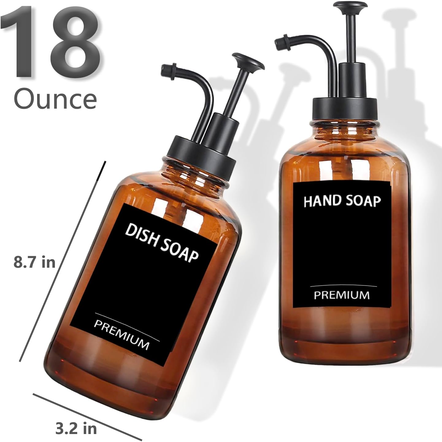 Hoousuper Amber 18 Oz Dish Soap Dispenser Set 1