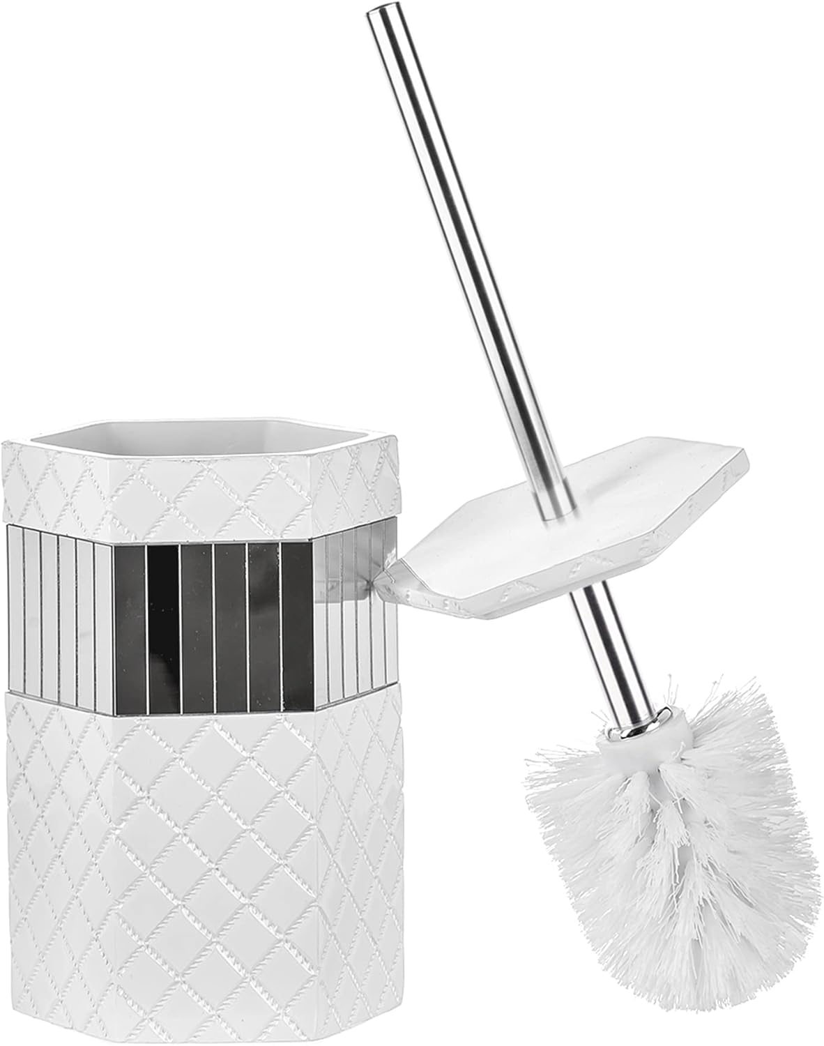Creative Scents Quilted Mirror Toilet Brush Set - White with Holder