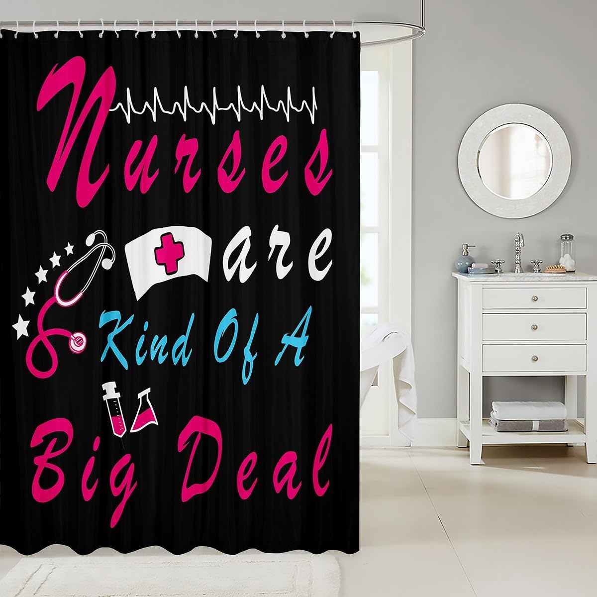 Erosebridal Nurse Shower Curtain Set with 12 Hooks