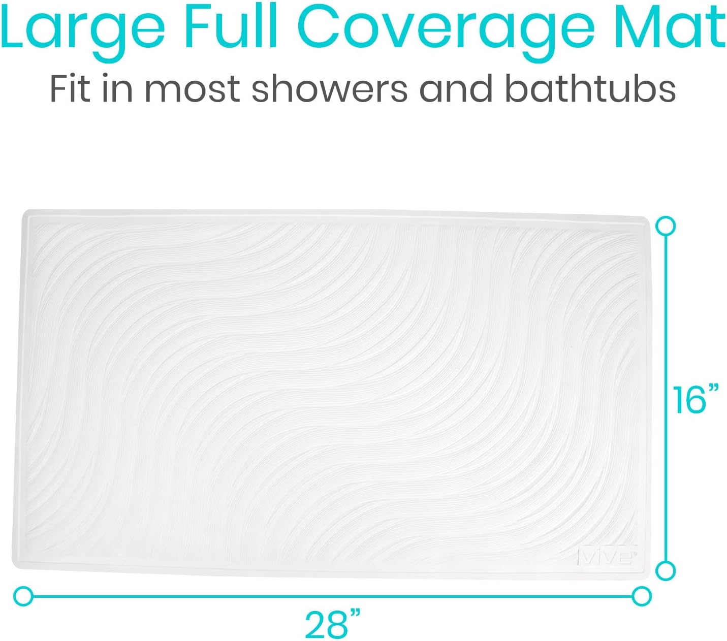 Vive Non-Slip Bath Mat with Suction Cups - 28 x 16 XL