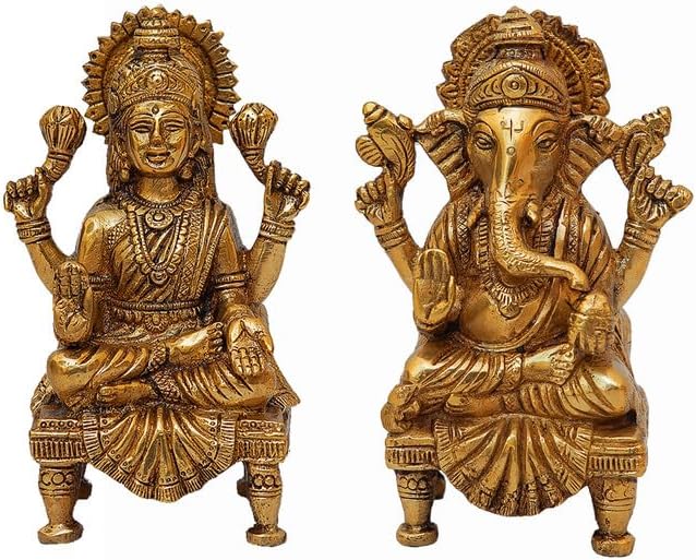 Statuestudio Sitting Ganesha Lakshmi Brass Statue