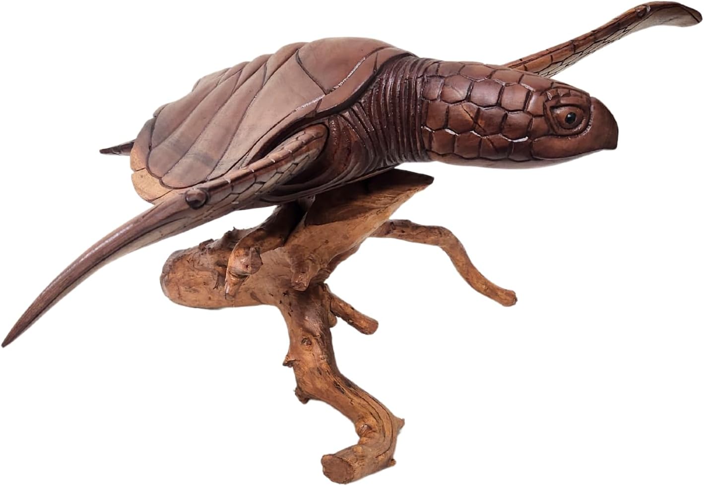 WorldBazzar Hand Carved Wood Turtle Coral Statue Brown