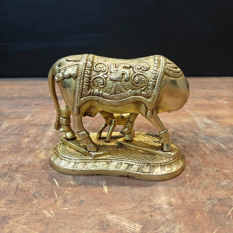 Statuestudio Brass Cow with Calf Statue
