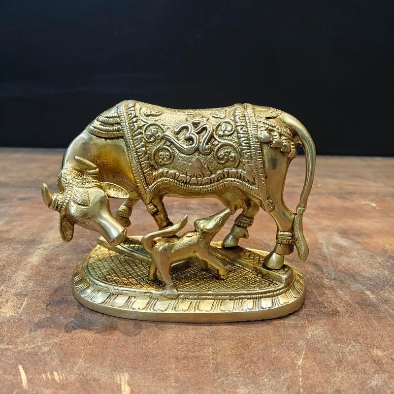 Statuestudio Brass Cow with Calf Statue
