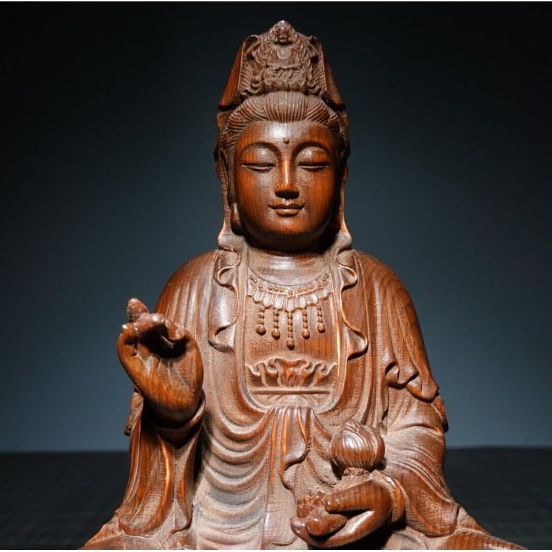 Handcrafted Boxwood Kwan-yin Sitting Lotus Statue
