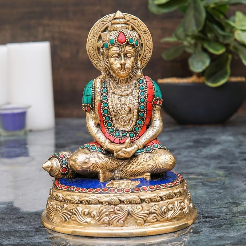 Statuestudio Sitting Hanuman Brass Statue 7Inch