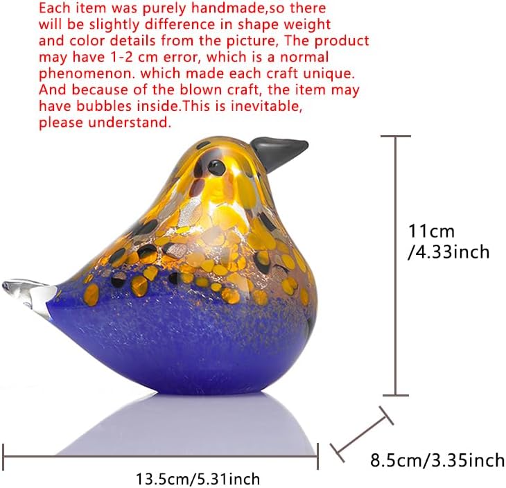 Handmade Blown Glass Bird Figurine Home Decor