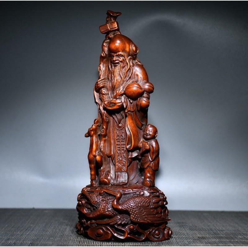 LimpaC Handmade Boxwood Red Crane Statue Decor