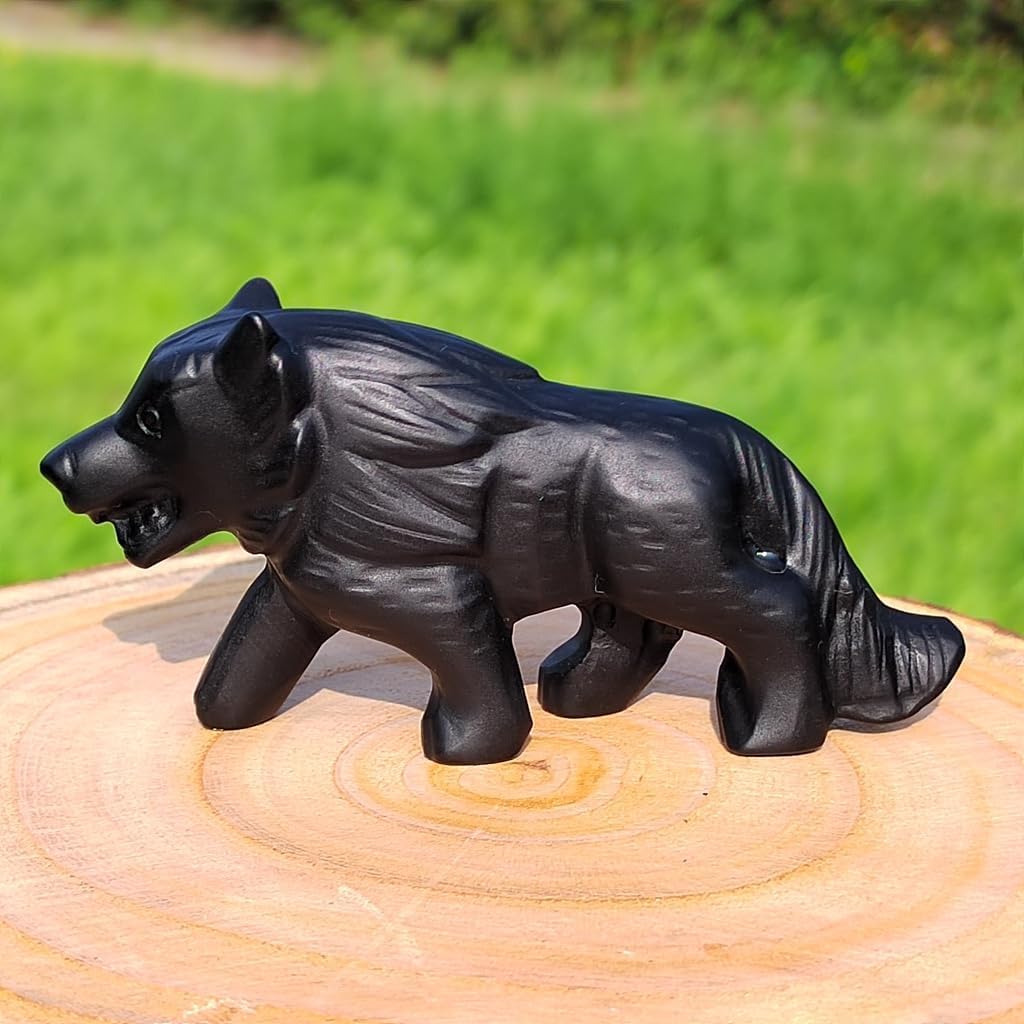 Obsidian Wolf Skull Crystal Figurine Decor