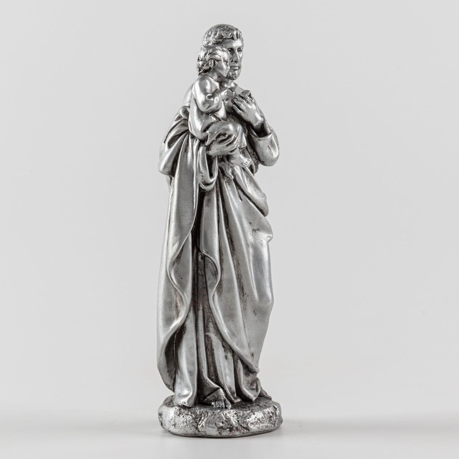 St Joseph and Baby Jesus Statue 7 Inch Silver