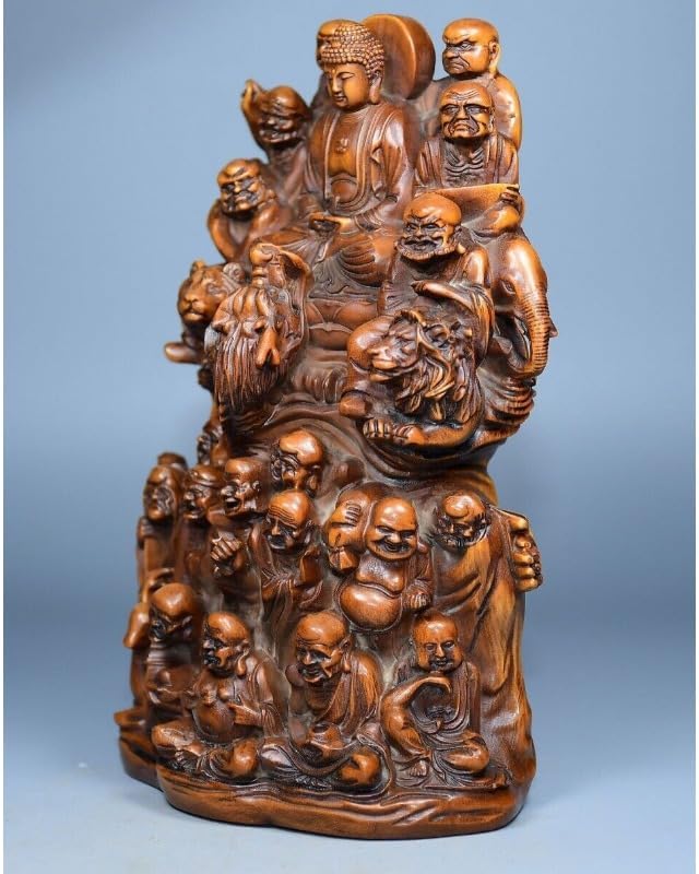 LimpaC Boxwood Buddha Eighteen Arhat Statue Decor