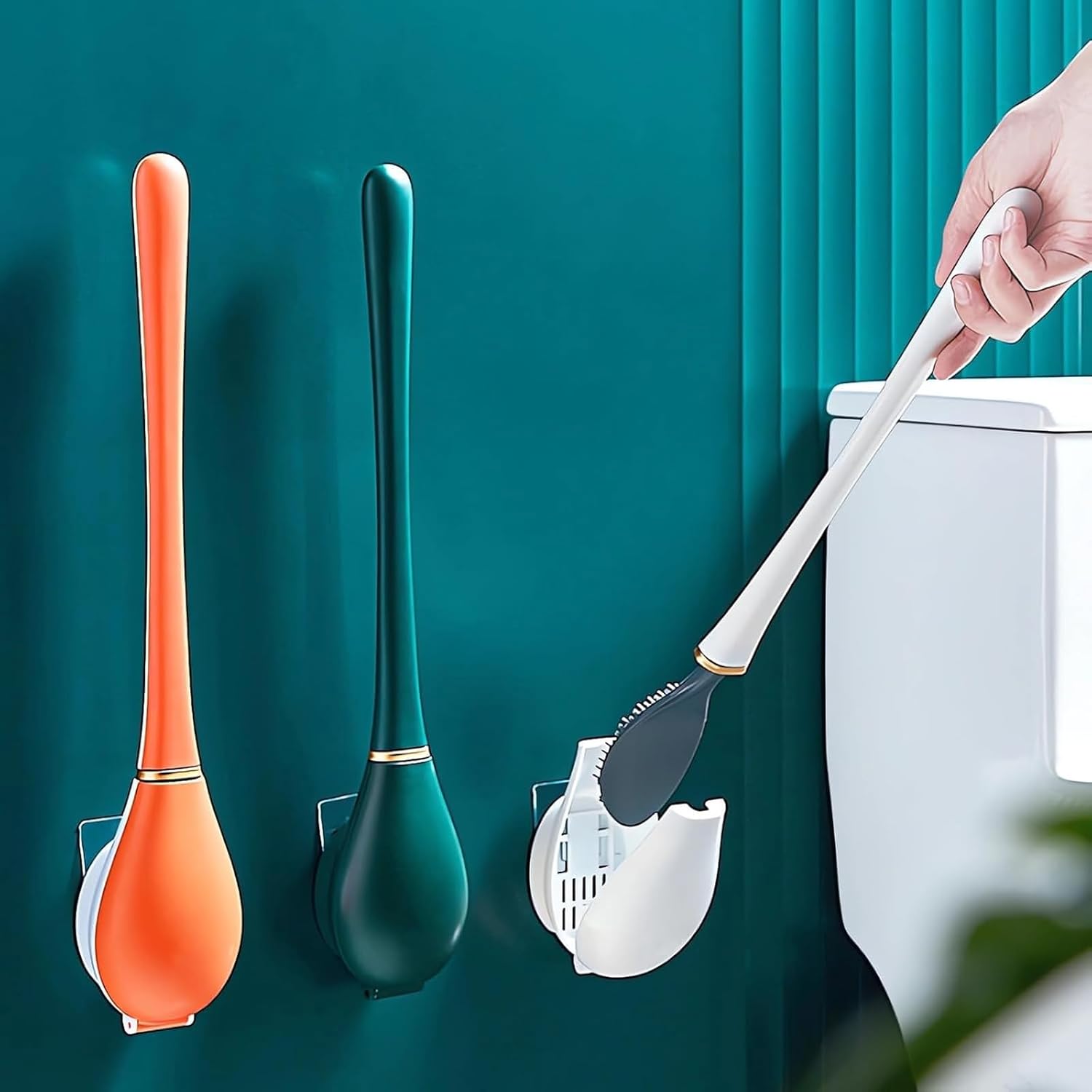 Modern Flexible Silicone Toilet Brush with Holder Set