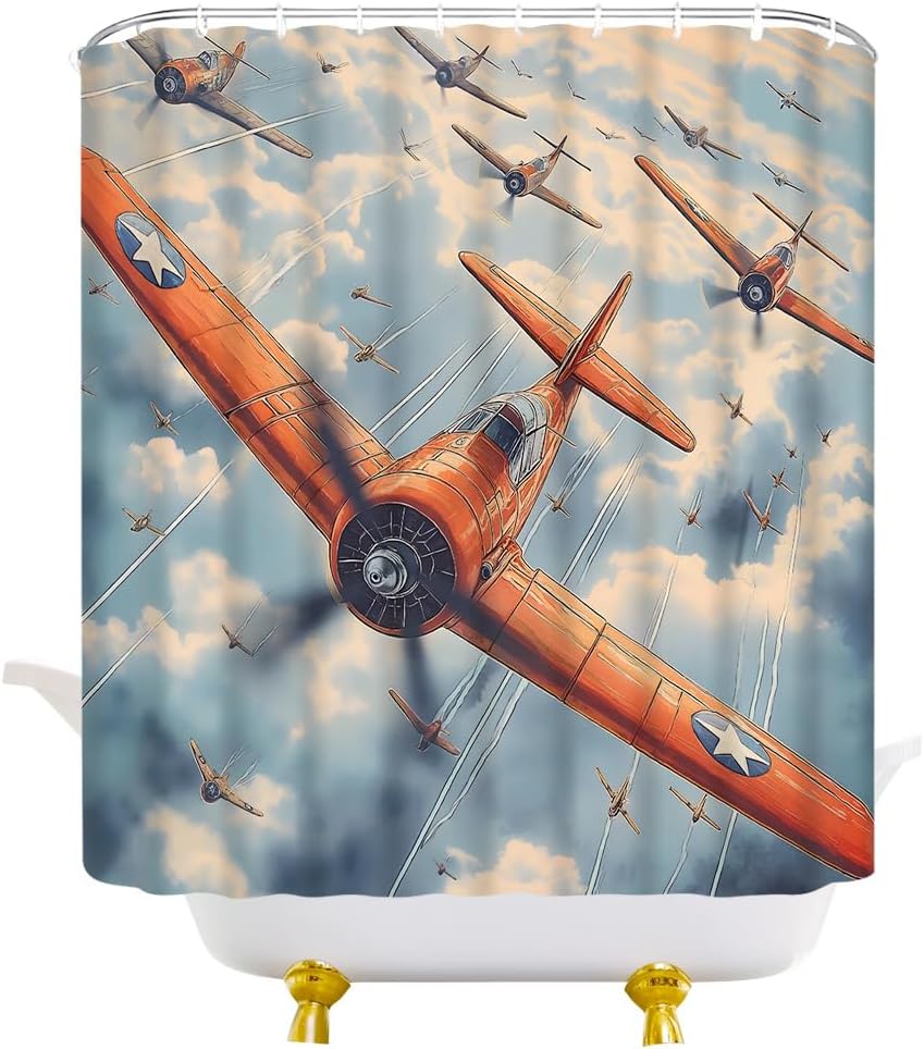 JEJOMEAG Vintage Airplane Shower Curtain 70x70