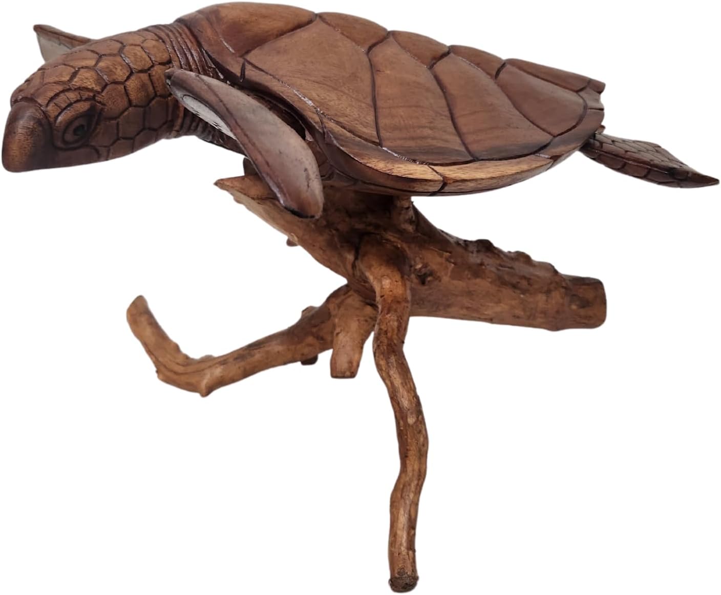 WorldBazzar Hand Carved Wood Turtle Coral Statue Brown