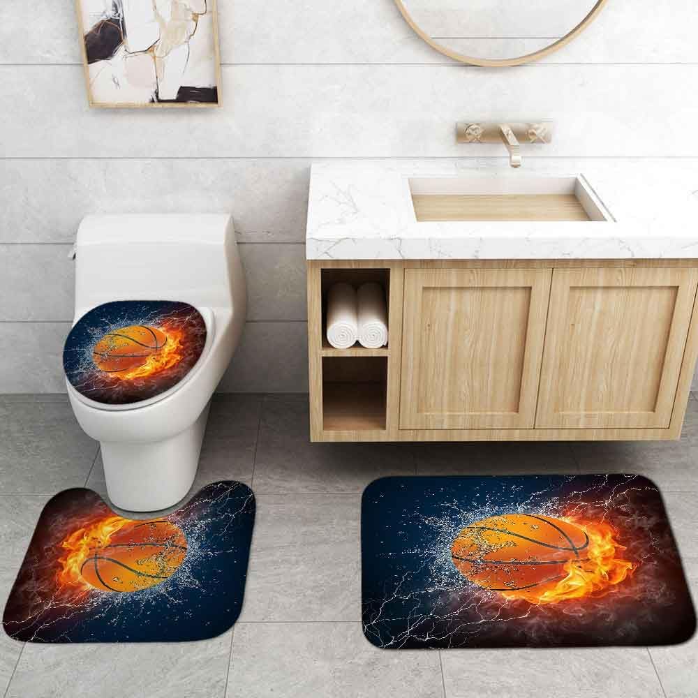 OLEBETY 4PCS Flaming Basketball Shower Curtain Set