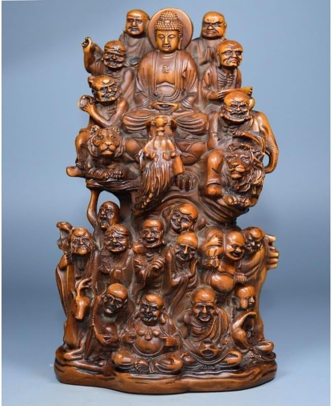 LimpaC Boxwood Buddha Eighteen Arhat Statue Decor