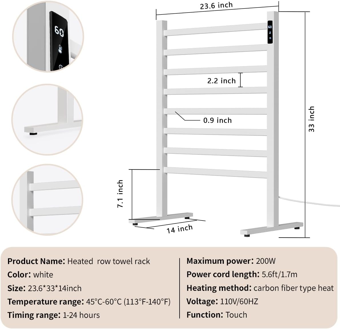 ZrgGea Freestanding Heated Towel Rack with Timer and Temperature Control