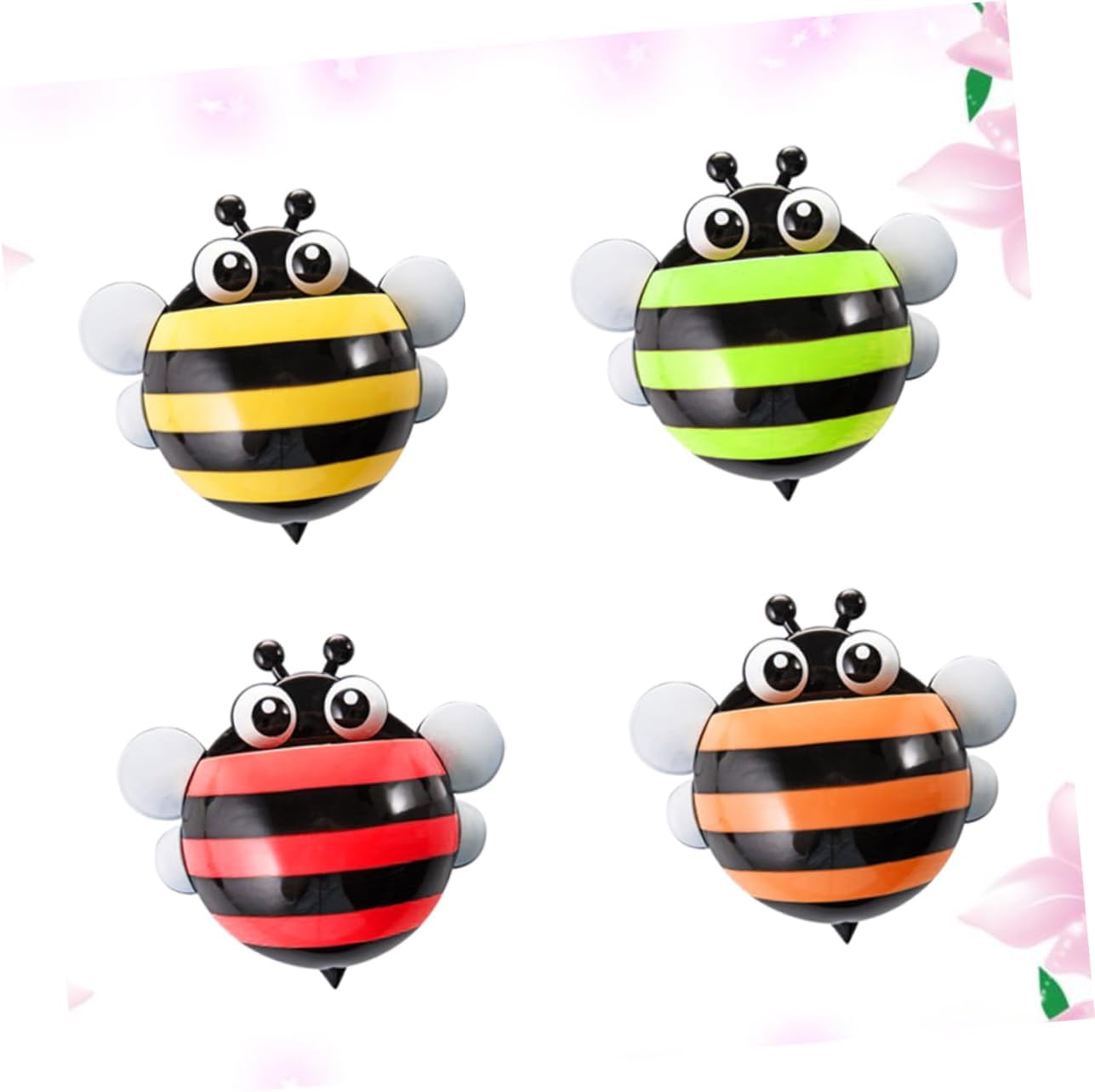 4pcs Cartoon Bee Wall Mount Toothbrush Holder with Suction Cup