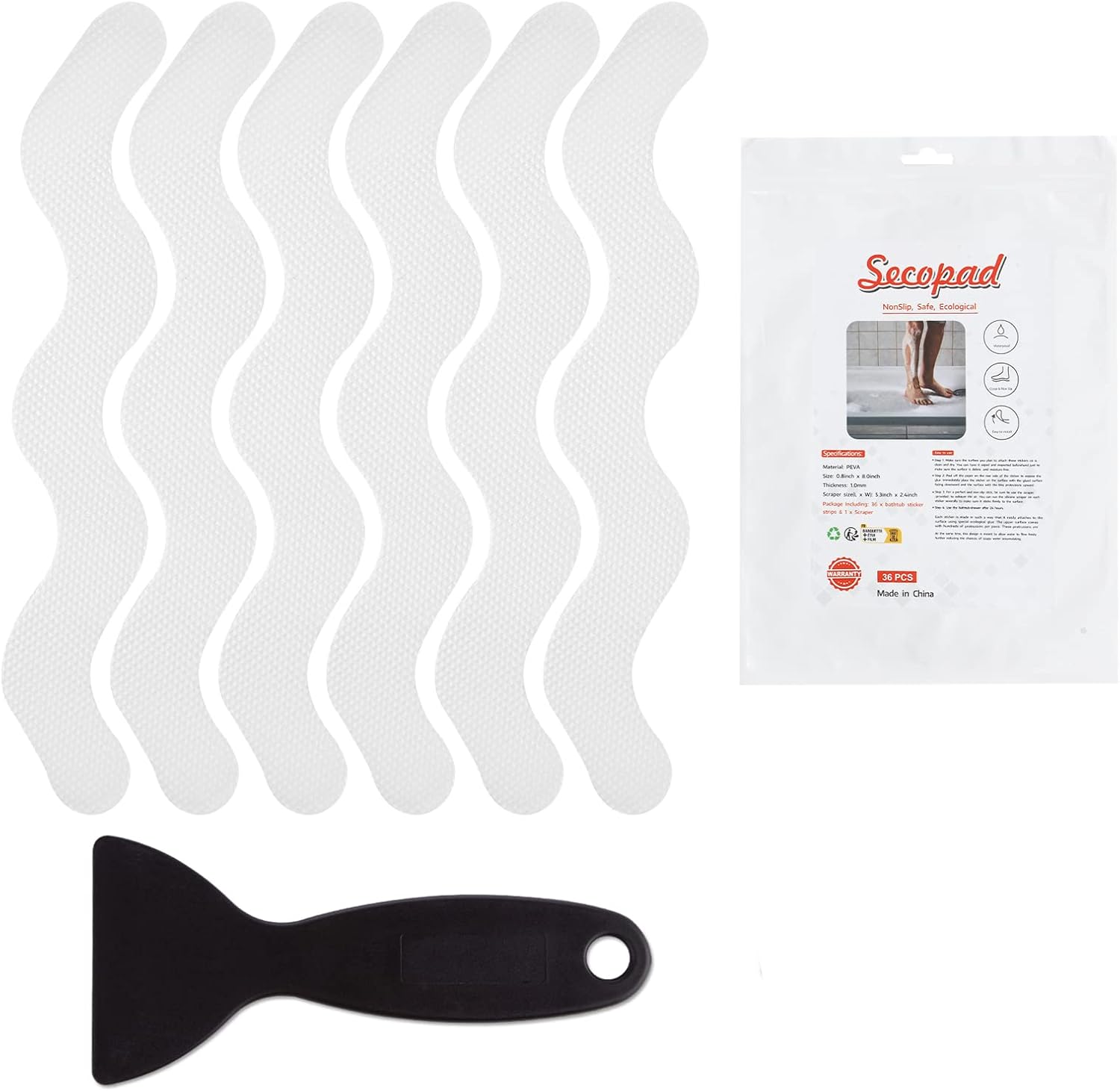 Secopad 36 PCS Non Slip Bath Stickers with Scraper