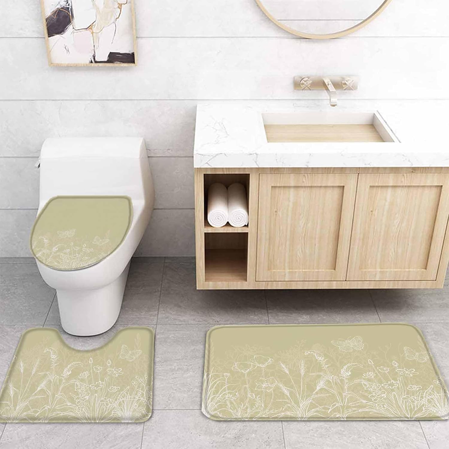 ZOE GARDEN Ivory Yellow Floral Shower Curtain Set