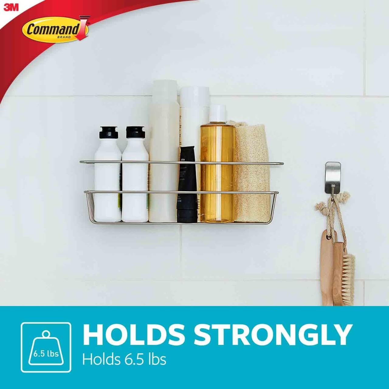 Command Shower Caddy Satin Nickel with Water Resistant Strips