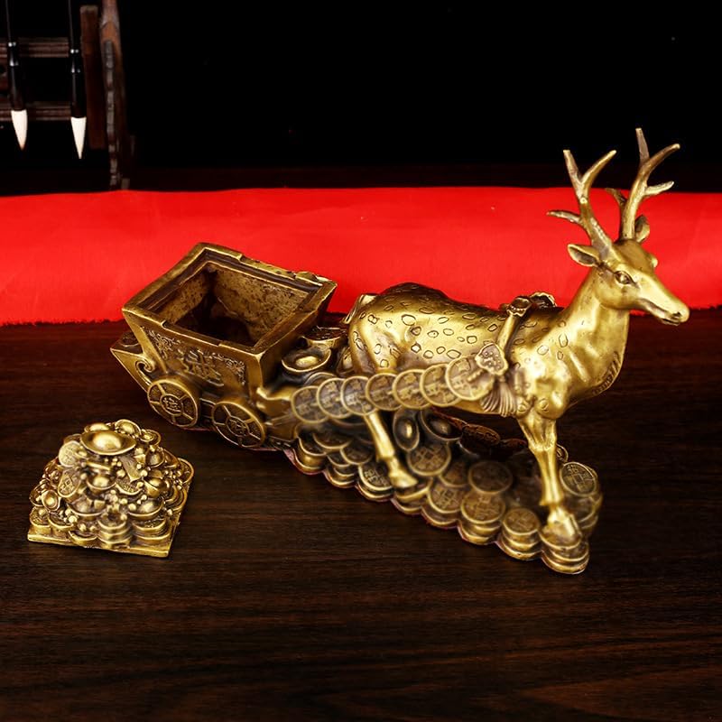 Usoway Brass Deer Lucky Money Cart Home Dcor