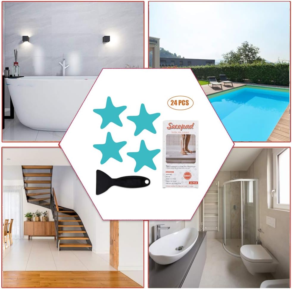 Anti-Slip Bathtub Stickers with Premium Scraper - Blue