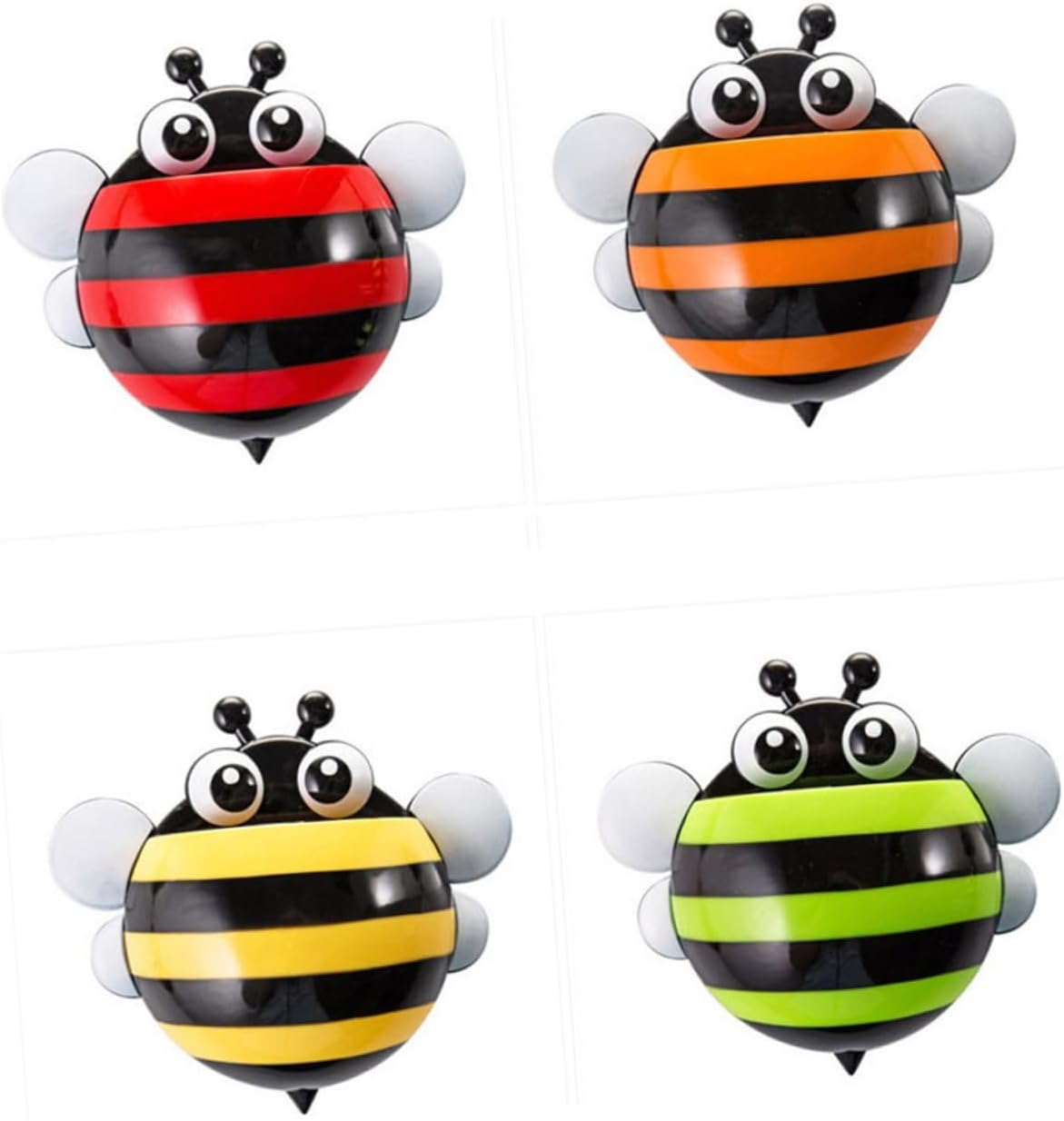 Luxshiny 4PCS Cartoon Honeybee Toothbrush Holder Wall Mount
