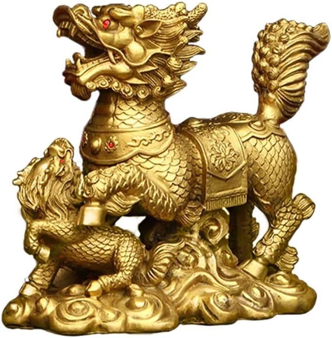 Julrybox Brass Qilin Fengshui Statue Home Office Decor