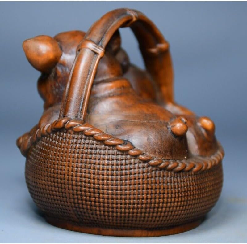 LimpaC Collection Boxwood Two Pig Statues Handmade Meditating Sculpture Figurine