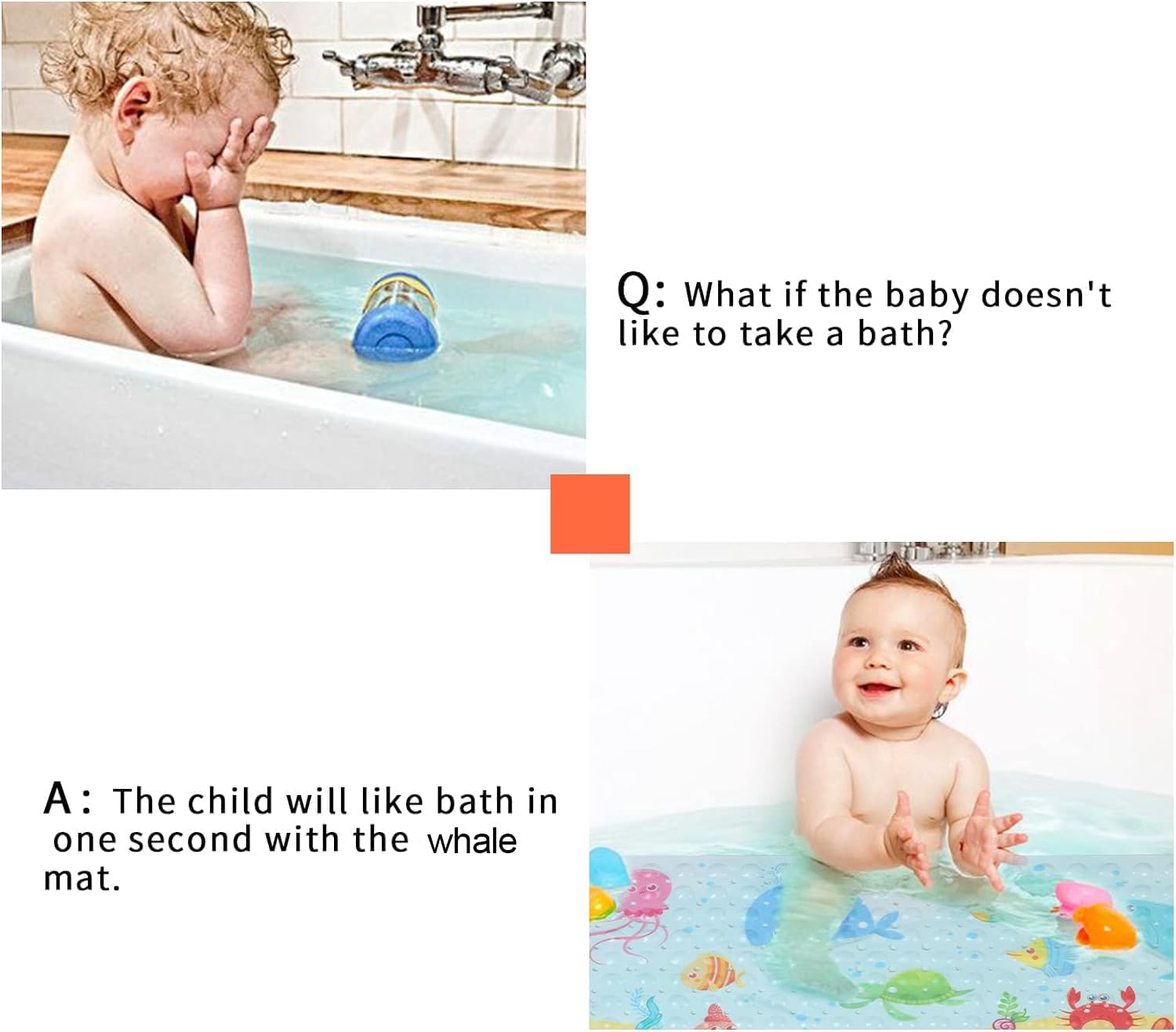 Secopad Baby Bath Mat with Suction Cups and Drain Holes