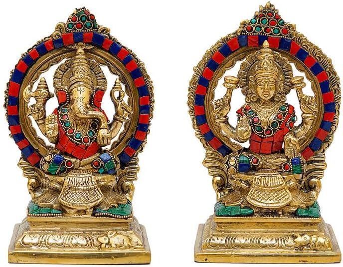 Statuestudio Sitting Ganesha Lakshmi Brass Statue 1