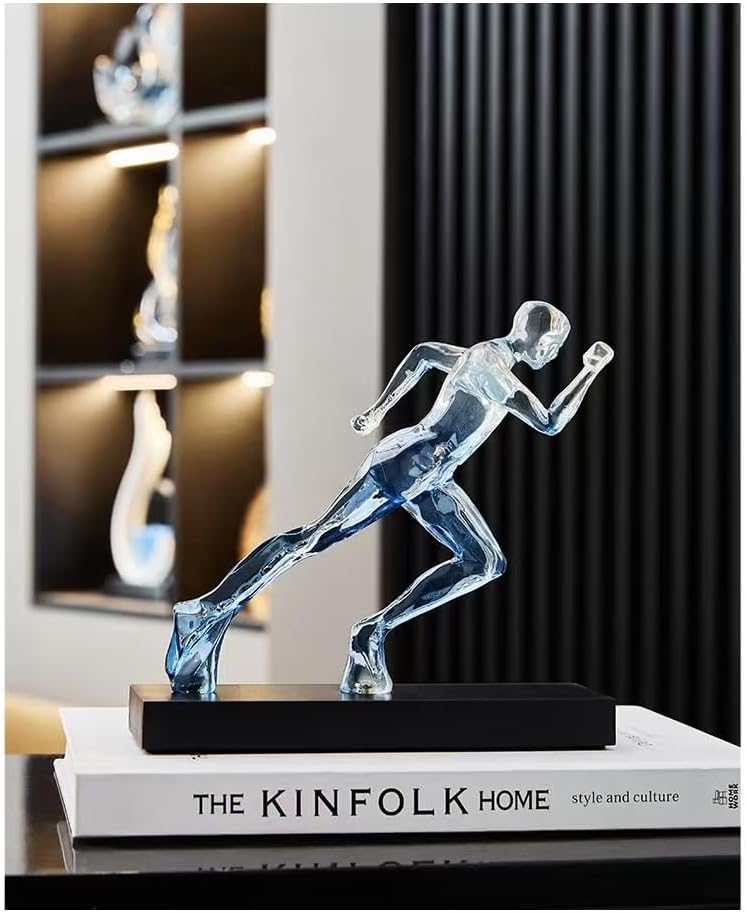 Rekeell Decorative Modern Art Runner Resin Figurine Black Base Blue